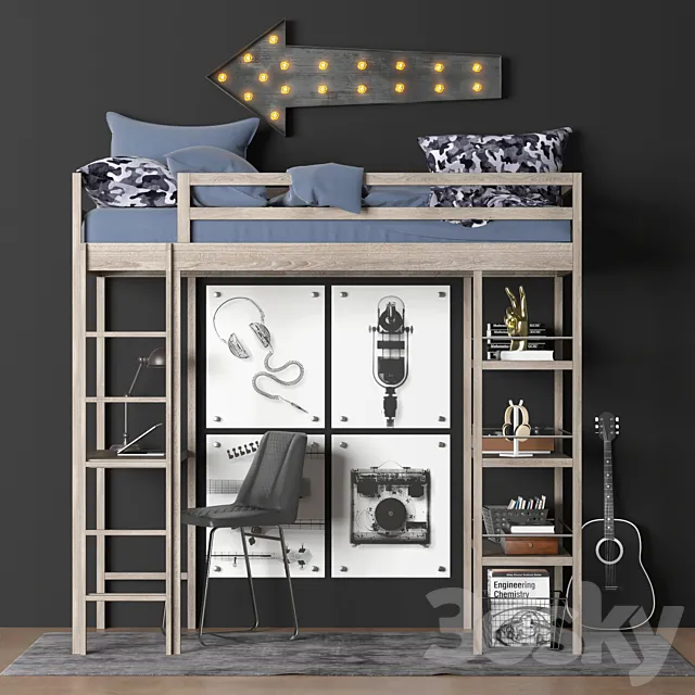 KIERAN STUDY LOFT BED 3DModel