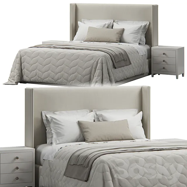 King Antwerp Upholstered Wingback Headboard Bed 3D Model