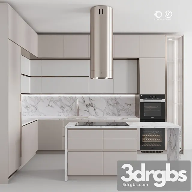 Kitchen 118 White Marble 3D Model Free