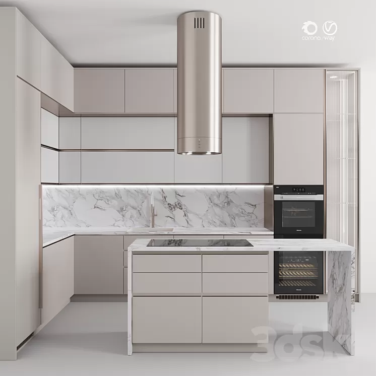 "Kitchen №118 ""White Marble""" 3D Model Free