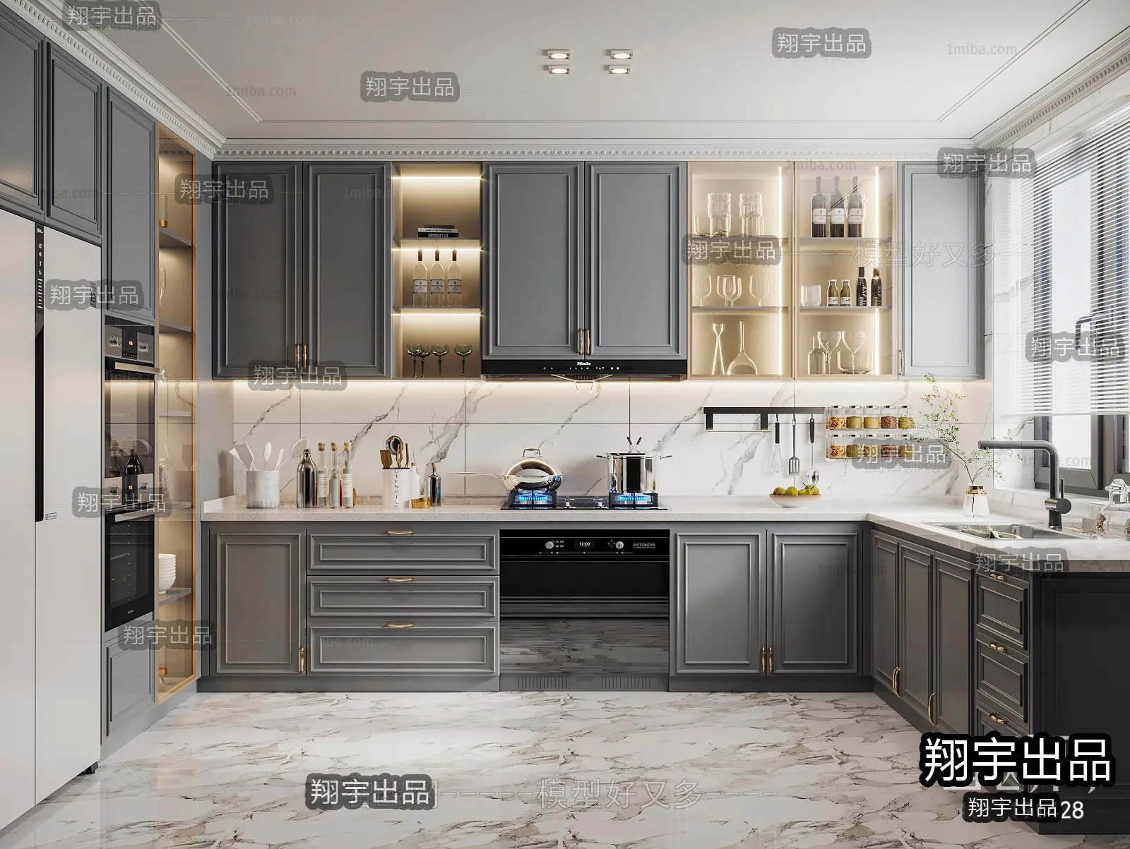 Kitchen 3D Interior Scene - American Style - 001