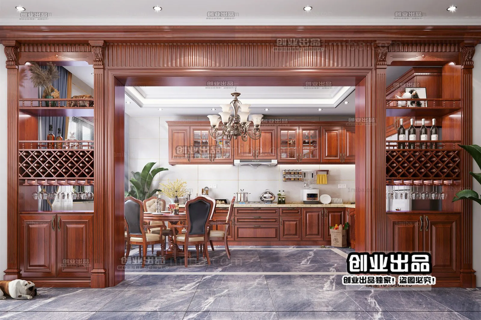Kitchen 3D Interior Scene - American Style - 002