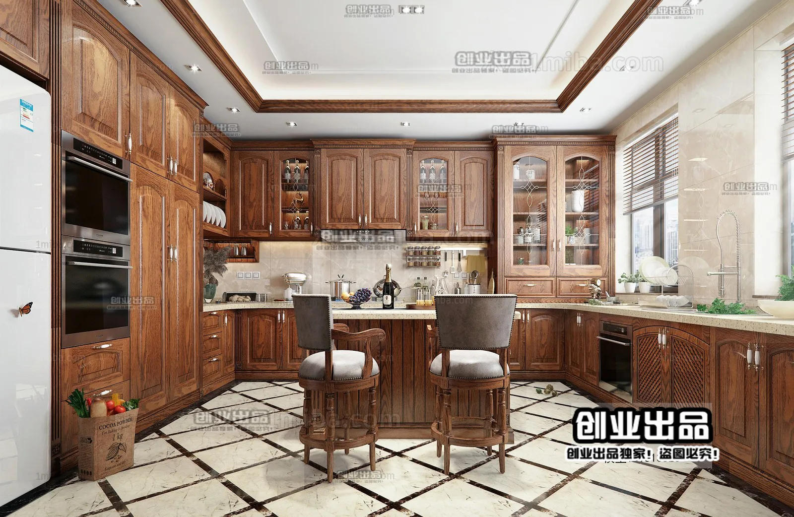 Kitchen 3D Interior Scene - American Style - 004