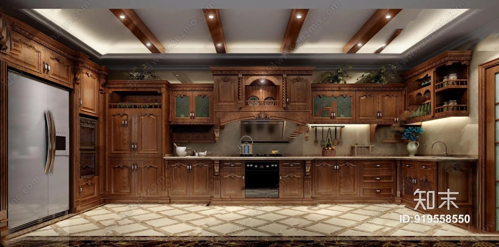 Kitchen 3D Interior Scene - American Style - 007