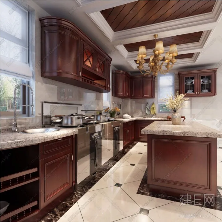 Kitchen 3D Interior Scene - American Style - 009