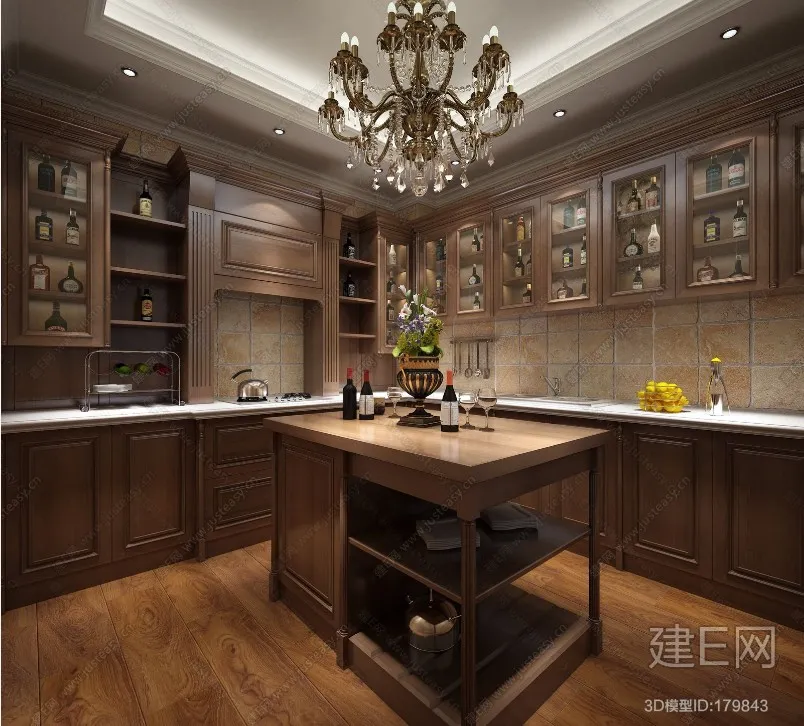 Kitchen 3D Interior Scene - American Style - 010