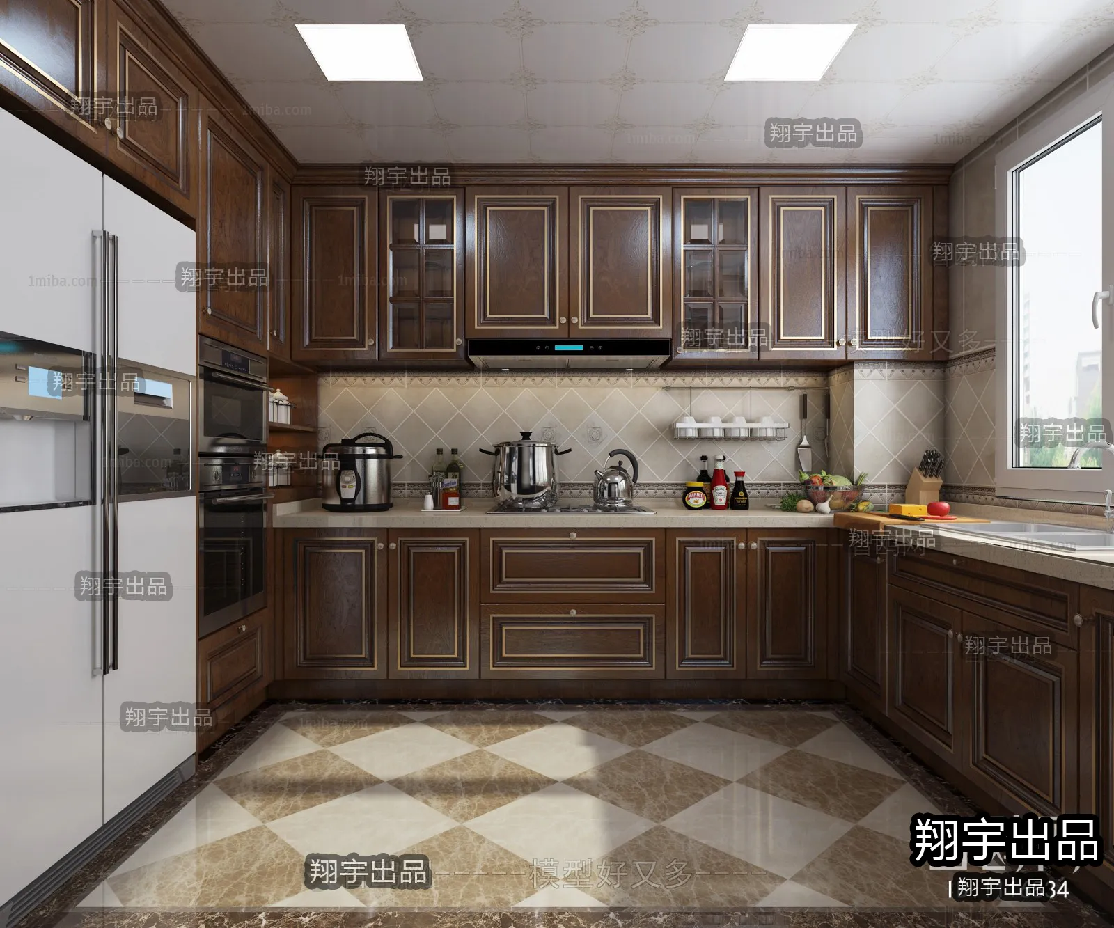 Kitchen 3D Interior Scene - American Style - 014