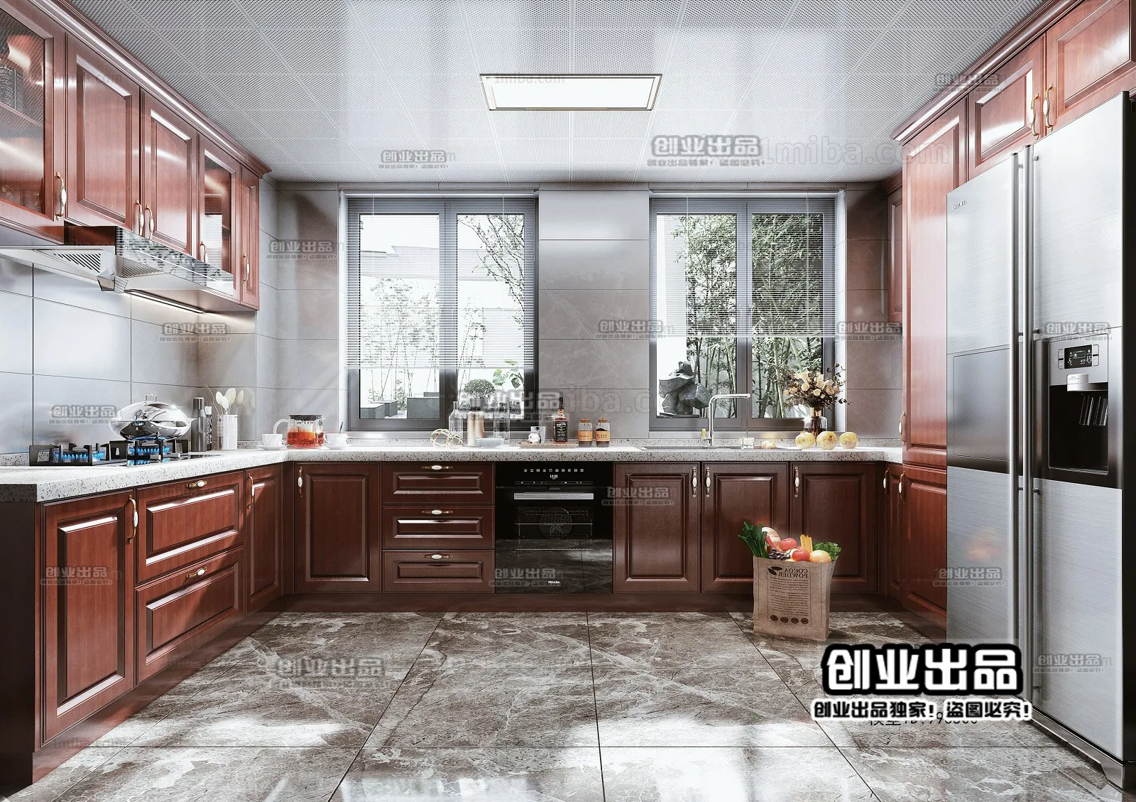 Kitchen 3D Interior Scene - American Style - 016