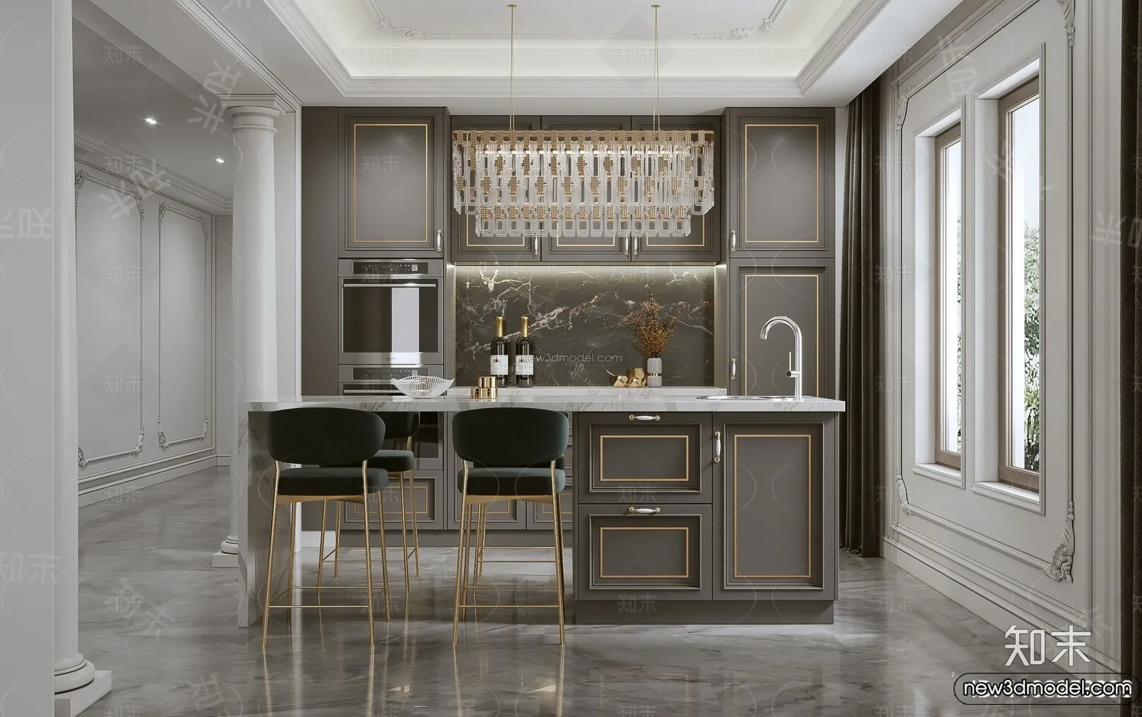 Kitchen - 3D Interior Scene - French Style - 001