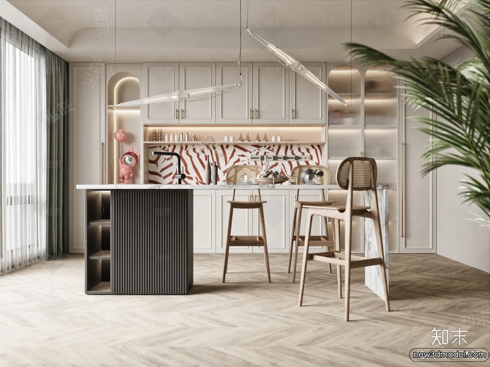 Kitchen - 3D Interior Scene - French Style - 011