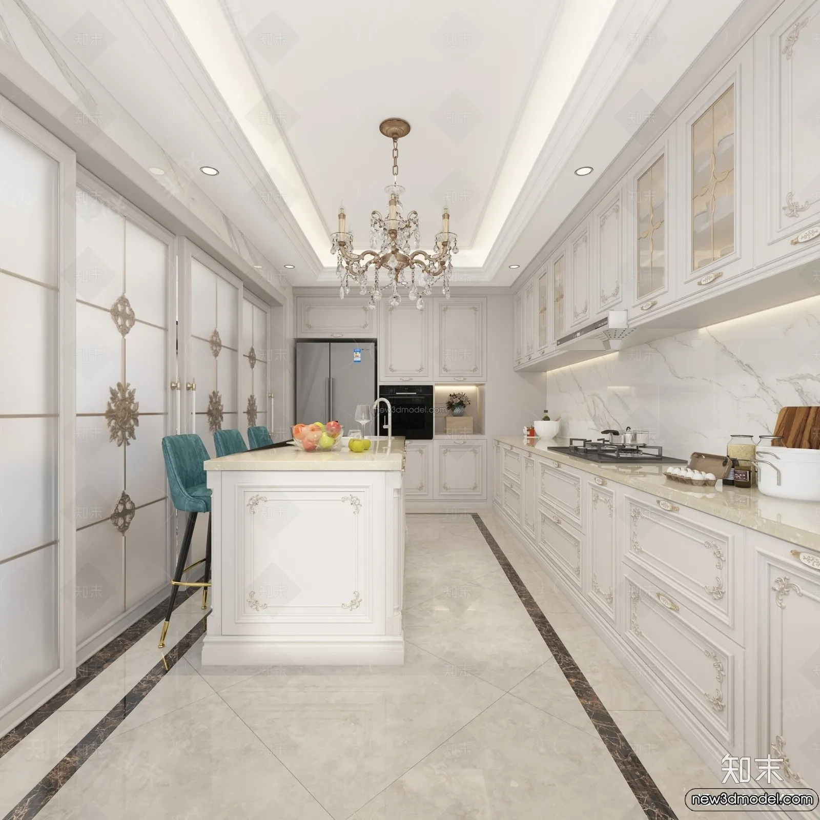 Kitchen - 3D Interior Scene - French Style - 012