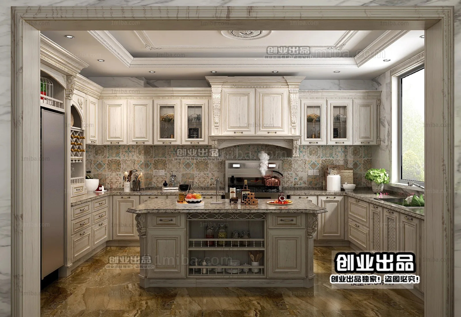 Kitchen 3D Interior Scene Model - European Style - 019