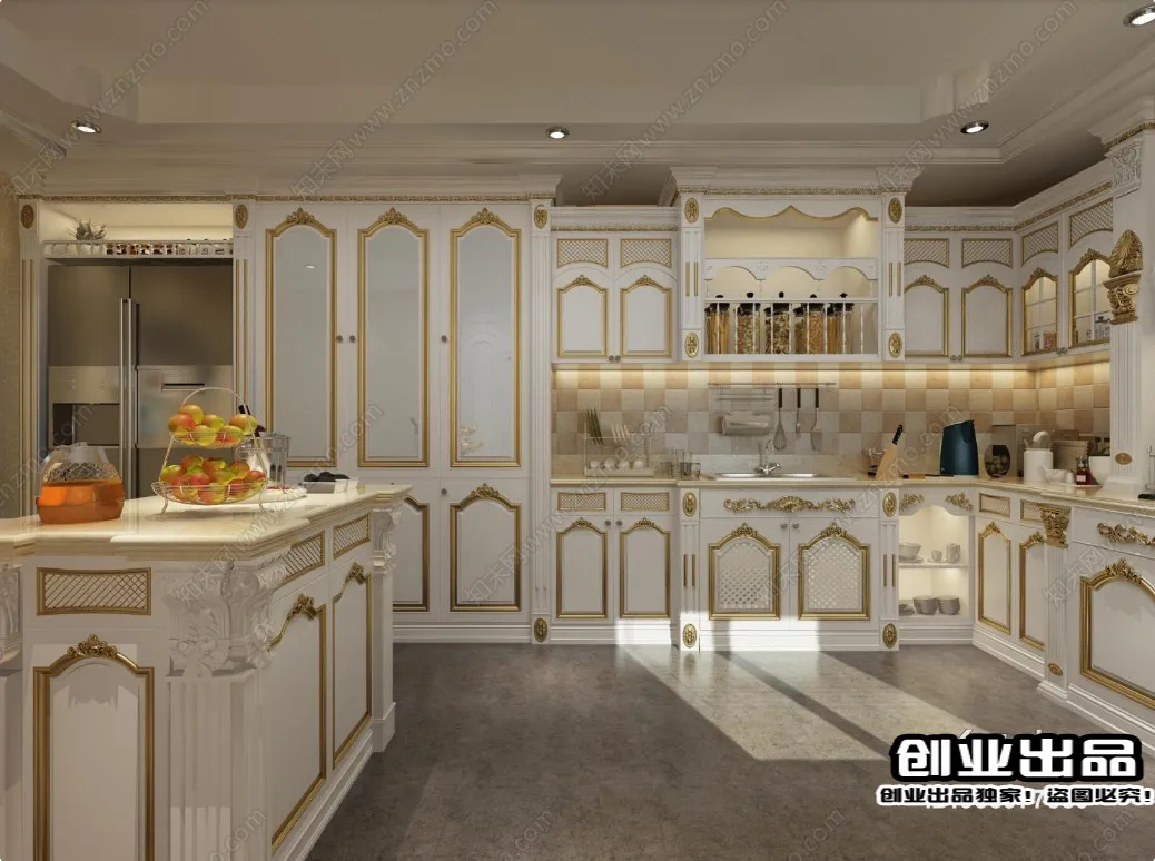 Kitchen 3D Interior Scene Model - European Style - 033