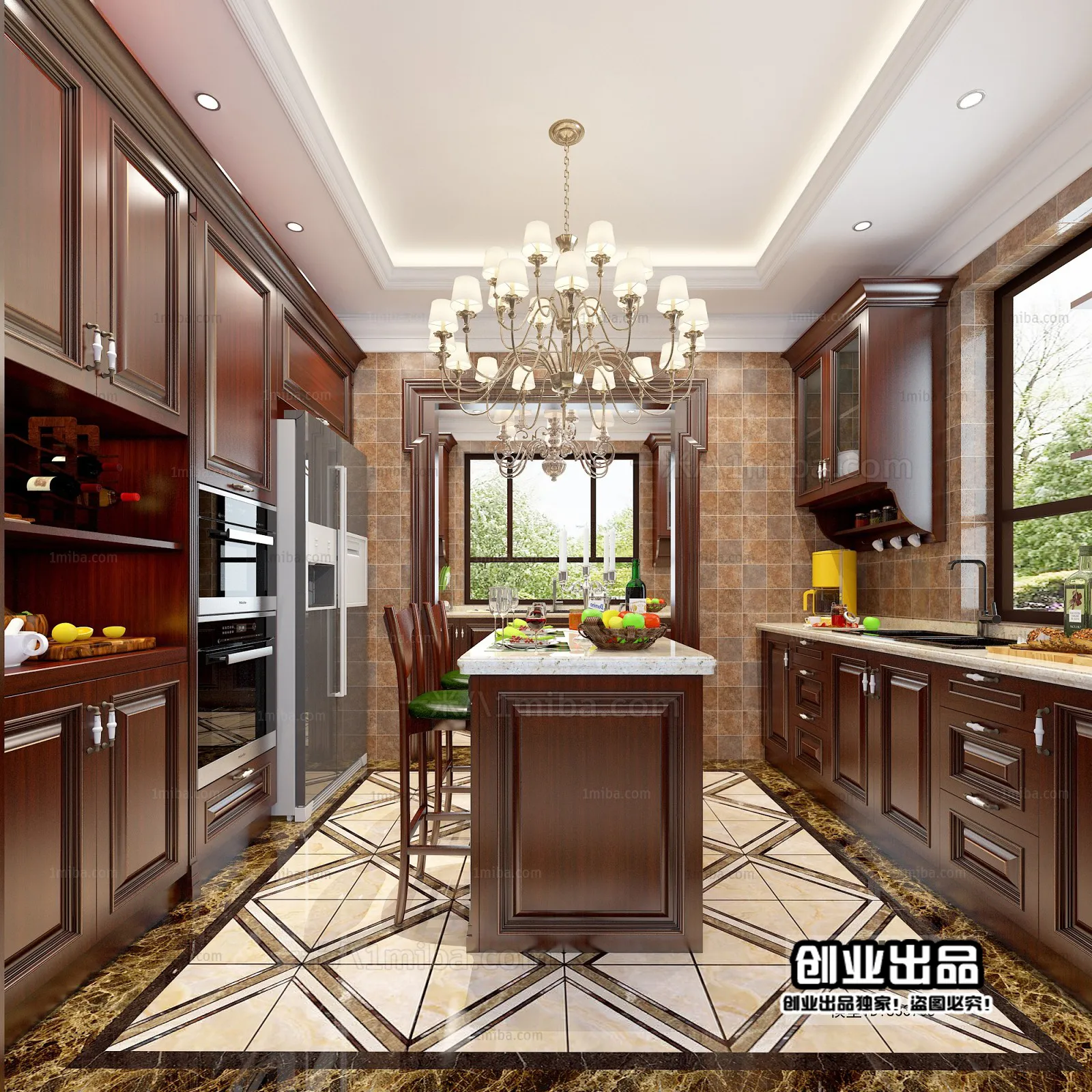 Kitchen 3D Interior Scene Model - European Style - 037