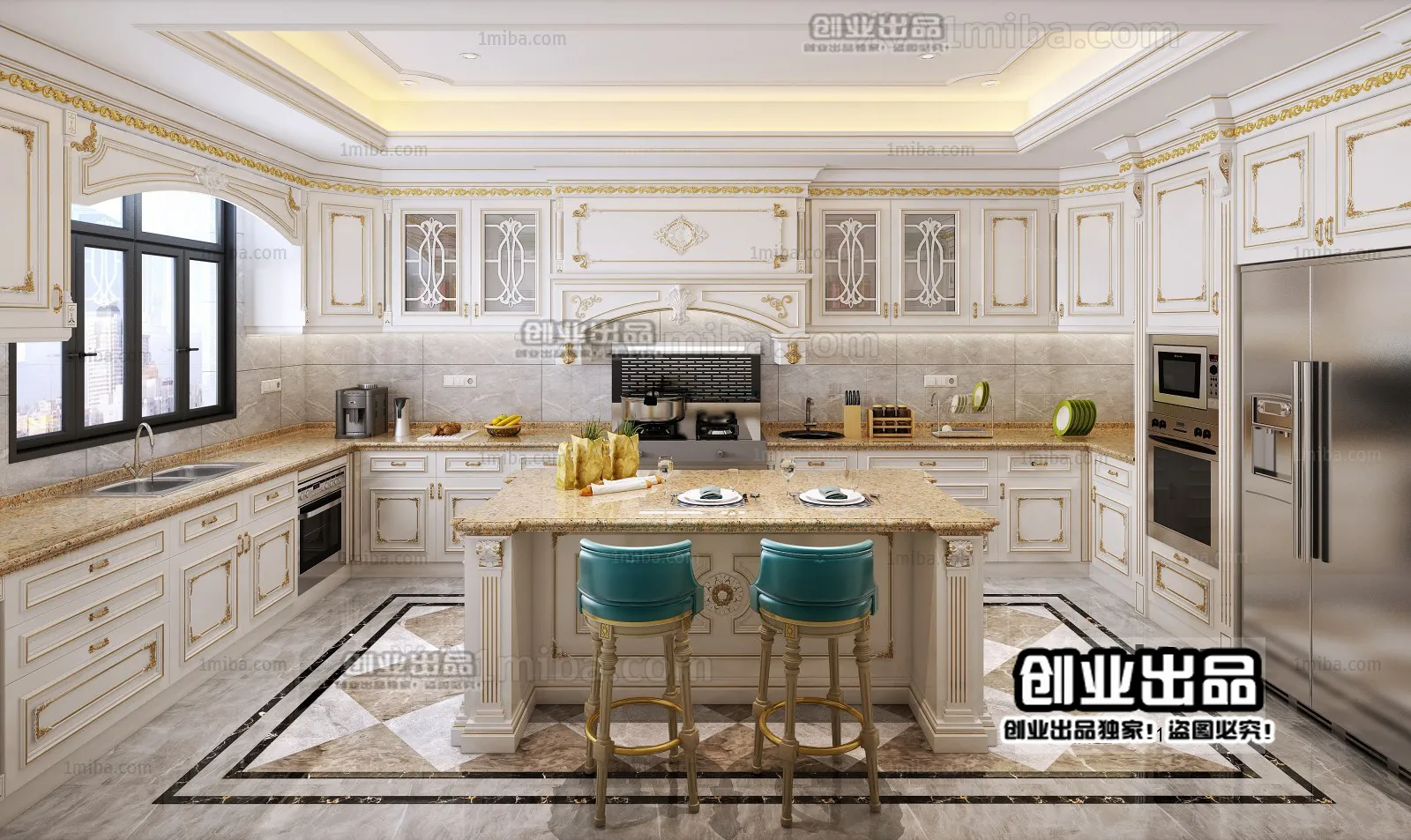 Kitchen 3D Interior Scene Model - European Style - 038