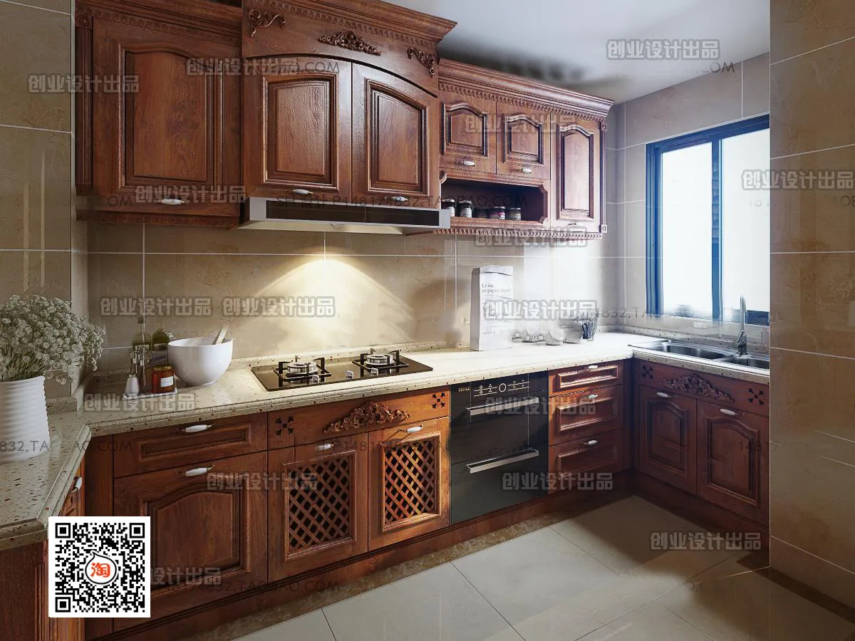 Kitchen 3D Interior Scene Model - European Style - 043