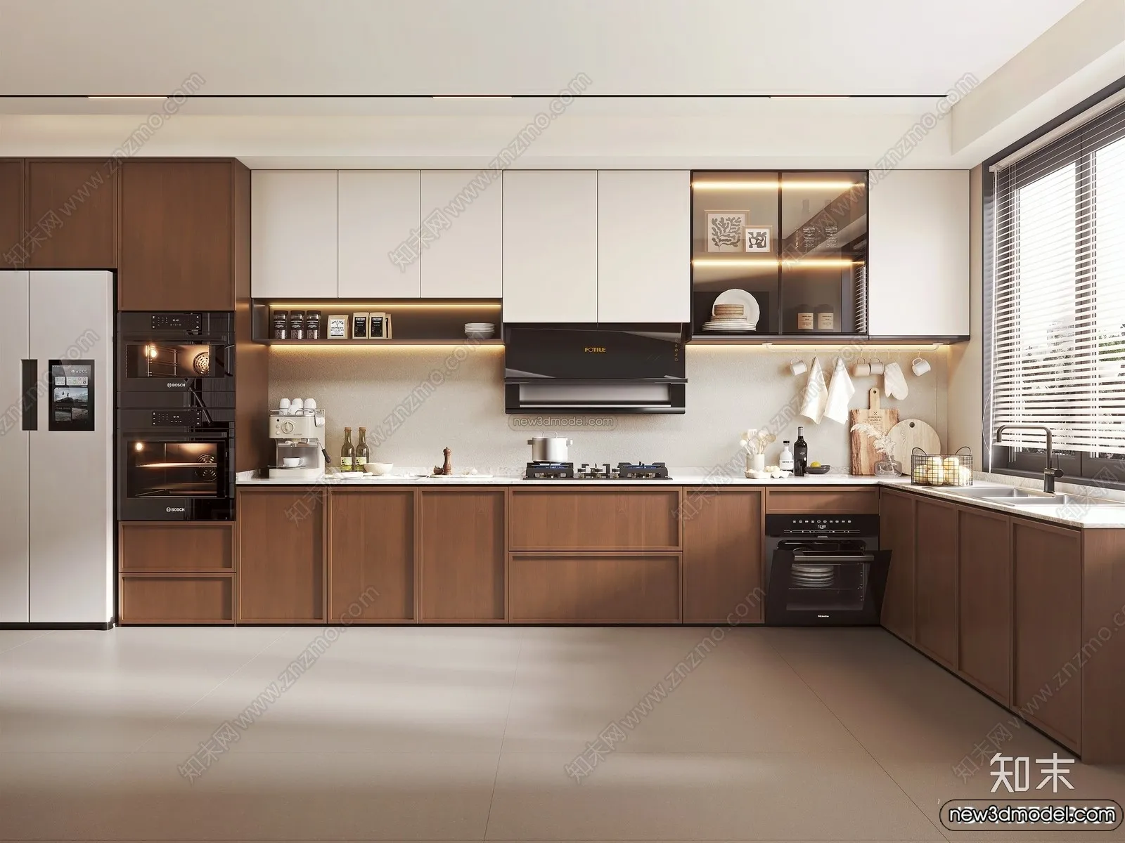 Kitchen 3D Interior Scene Model - Wabi Sabi Style - 001