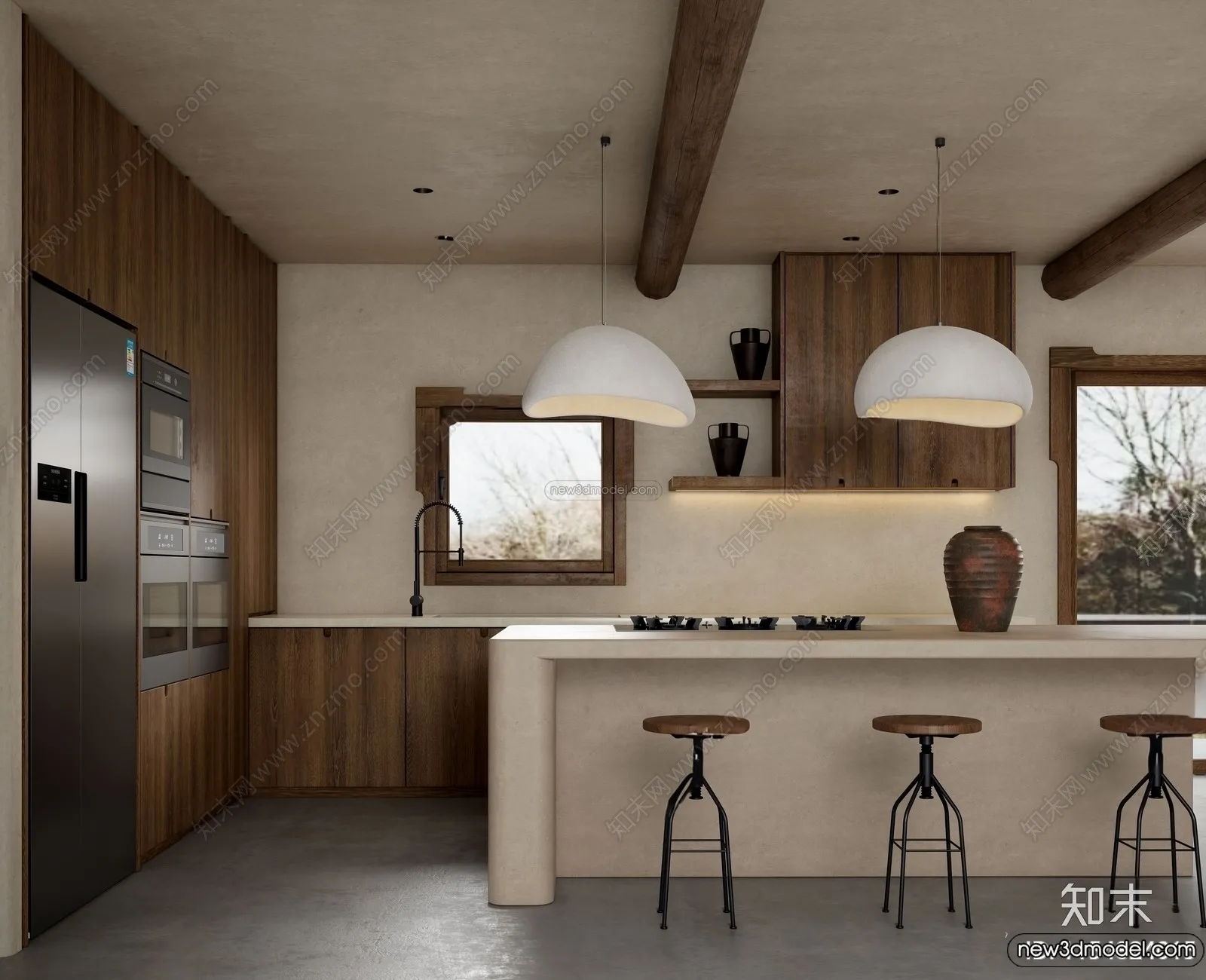 Kitchen 3D Interior Scene Model - Wabi Sabi Style - 003