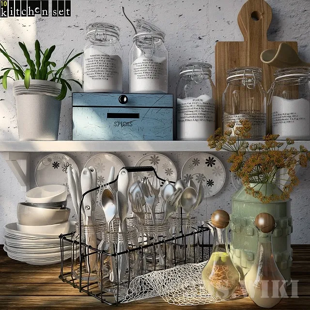 kitchen - A set of dishes with spices and decors 3D Model