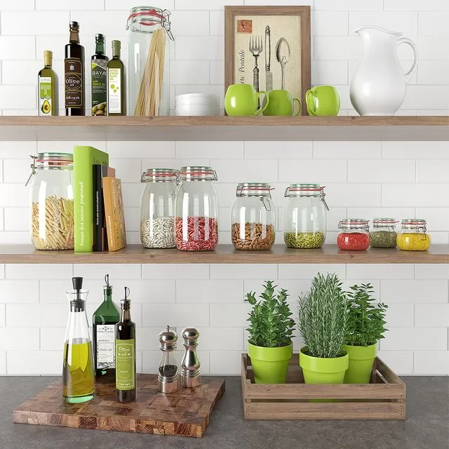 Kitchen Accessories 3 with herbs 3D Model