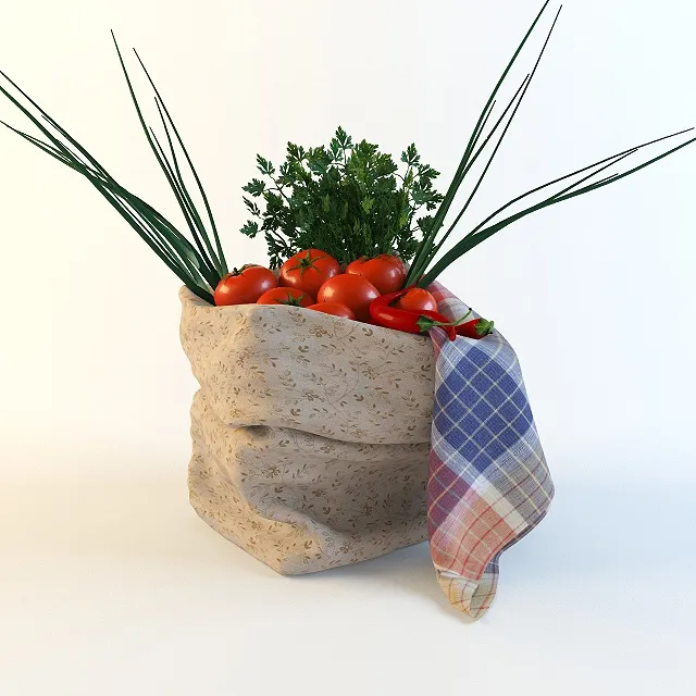 kitchen - Bag with vegetables and a napkin 3D Model