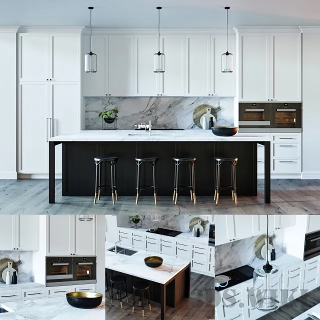 kitchen - Beautiful black and white kitchen design 3D Model