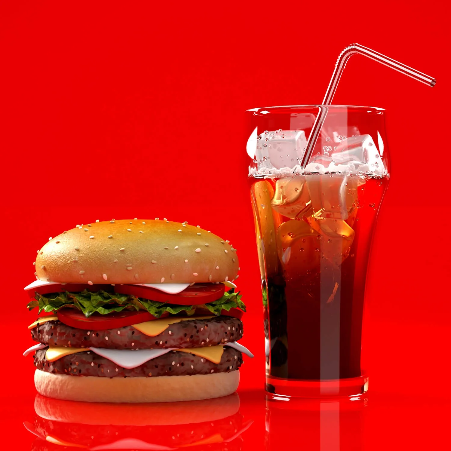kitchen - Burger and cola 3D Model