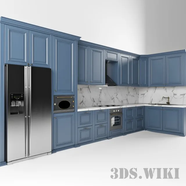 kitchen - Classic blue kitchen 3D Model