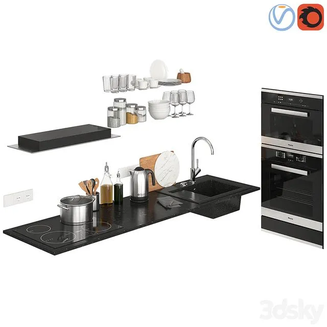 Kitchen Decor (with kitchen appliances Miele) 3D Model