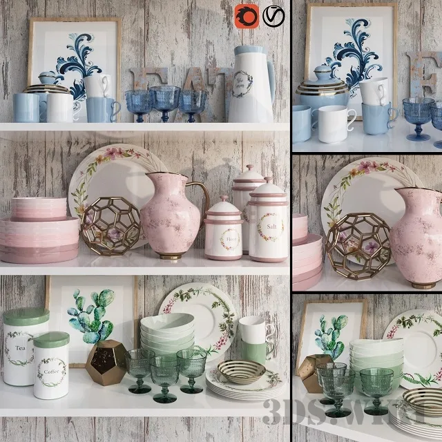 kitchen - Dishes in delicate colors 3D Model