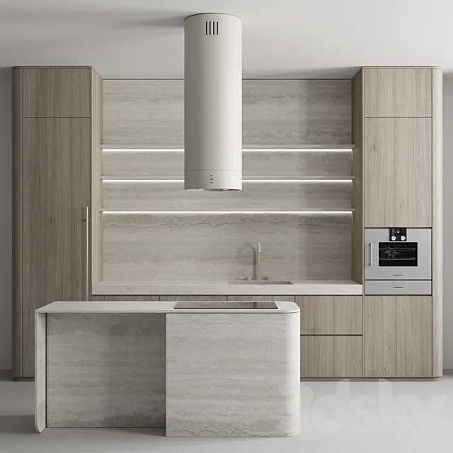Kitchen №145 "Wood and Travertine" 3D Model