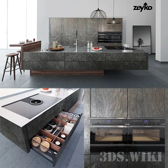 kitchen - Forum Stone Kitchen Oceangreen by Zeyko 3D Model