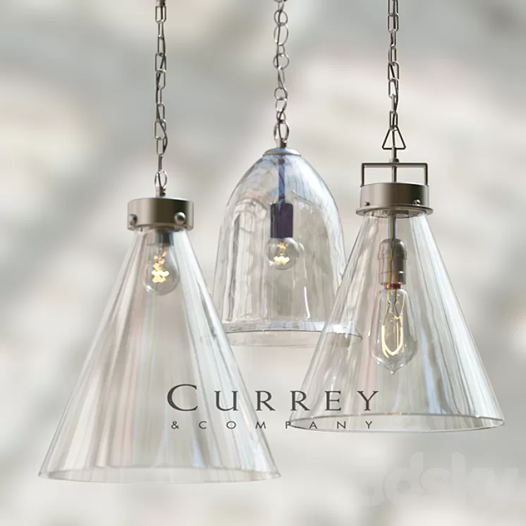 Kitchen glass pendant set by Currey 3D Model