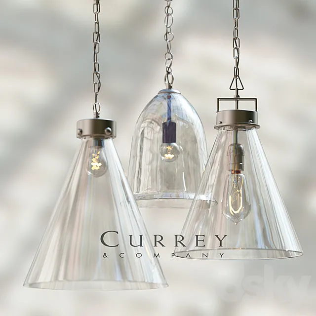 Kitchen glass pendant set by Currey 3DModel