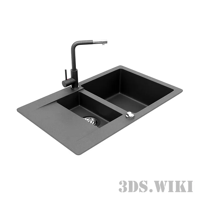 kitchen - Inset kitchen sink AquaSanita CUBA SQC 151 + Mixer FORTE 5555 3D Model