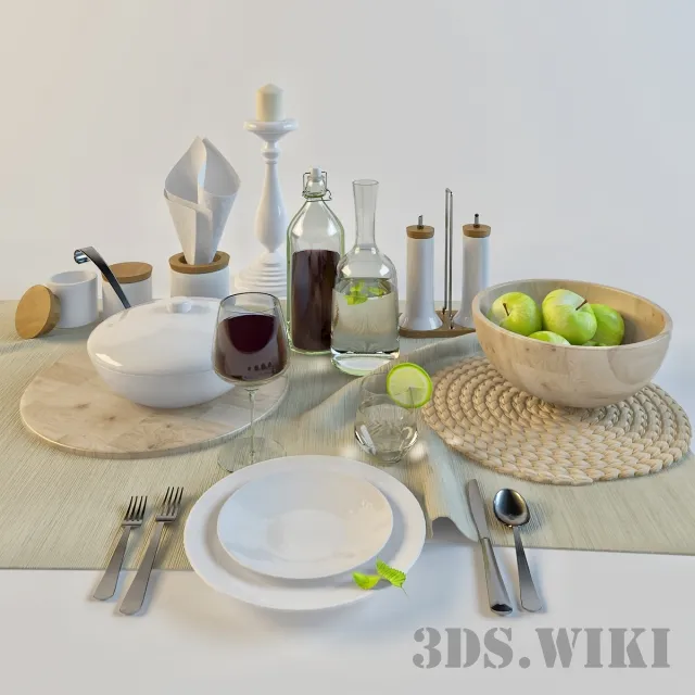 kitchen - Kitchen set - dishes food and drinks 3D Model