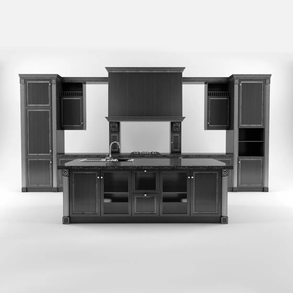 kitchen - Kitchen set in black 05 3D Model
