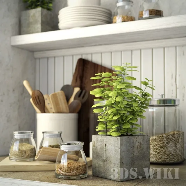 kitchen - Kitchen set with a plant 3D Model