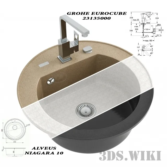 kitchen - Kitchen sink Alveus Niagara 10 + Grohe Eurocube 3D Model