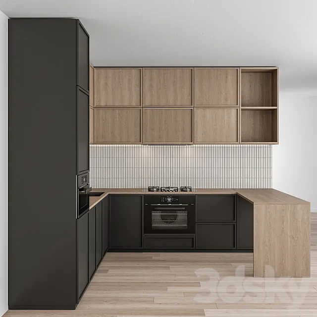 Kitchen Modern - Black and white with wood 50 3DModel