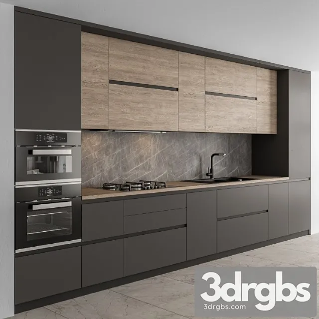 Kitchen Modern Black and Wood 65 3D Model Free