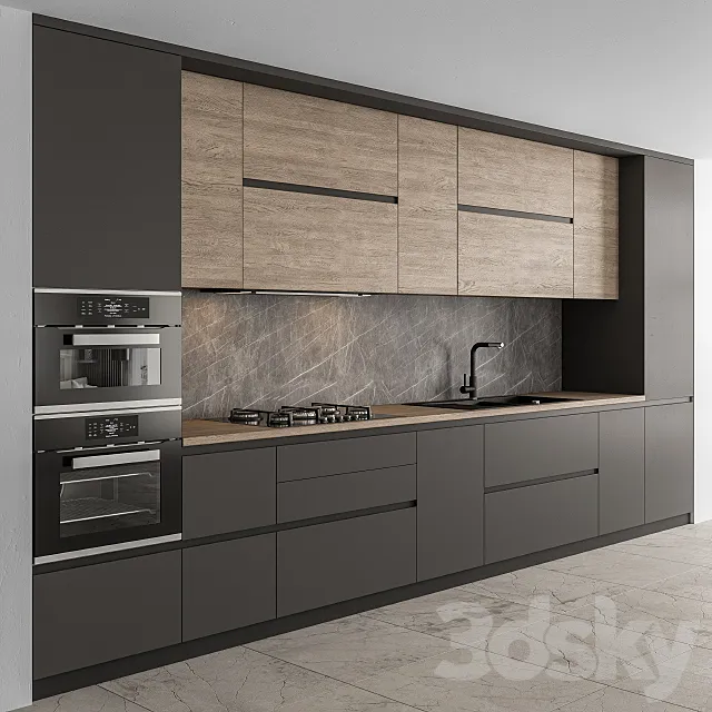 Kitchen Modern - Black and Wood 65 3DModel