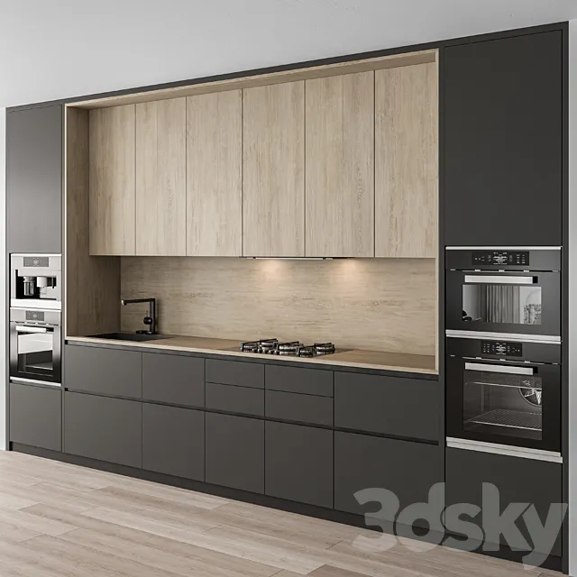 Kitchen Modern - Black and Wood Cabinets 83 3DModel