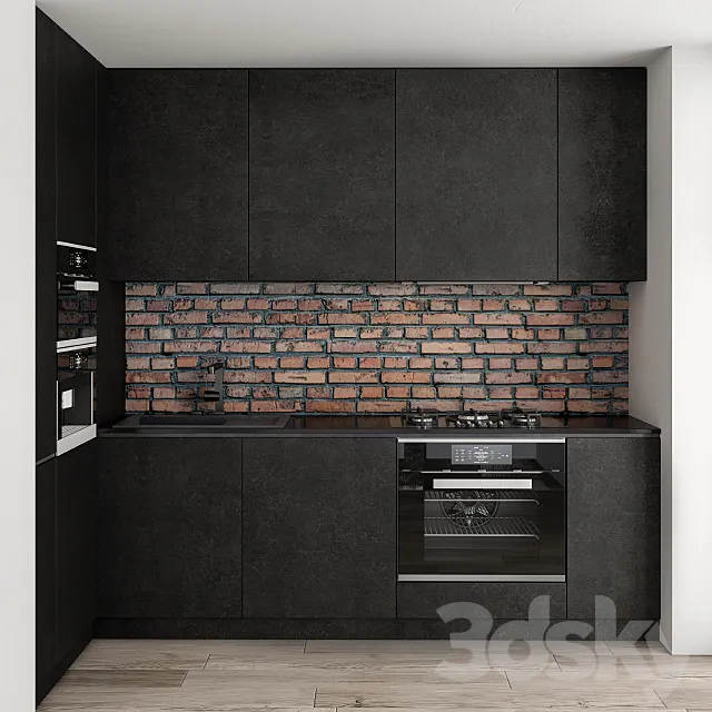 Kitchen Modern Brick Wall 3D Model