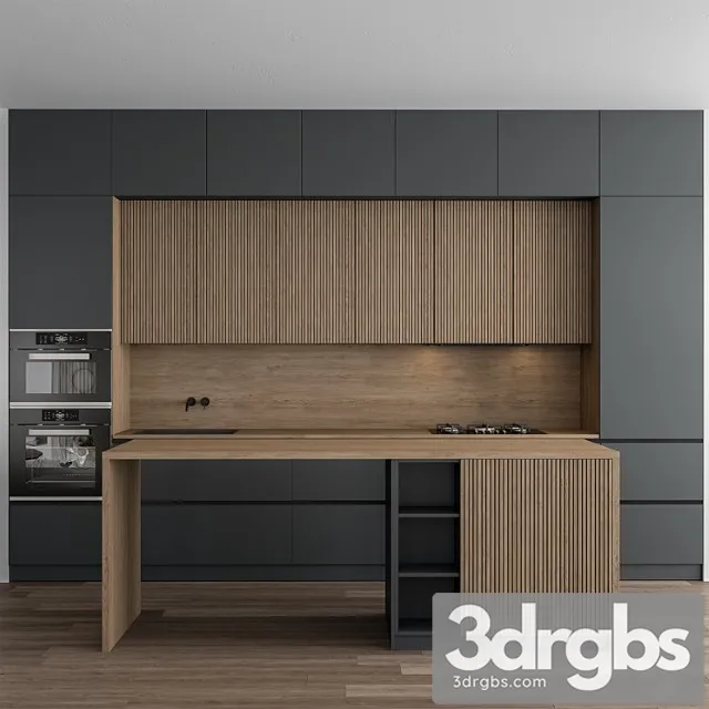 Kitchen Modern Gray And Wood 107 3D Model Free