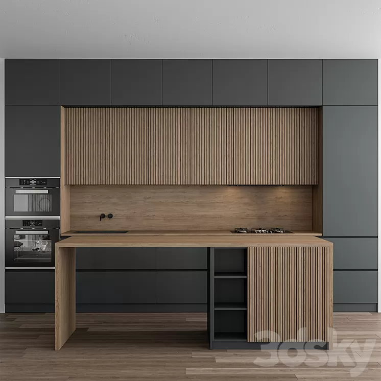 Kitchen Modern - Gray and Wood 107 3D Model Free