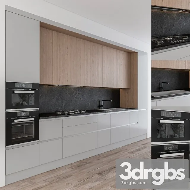 Kitchen modern - gray and wood 24 3D Model Free