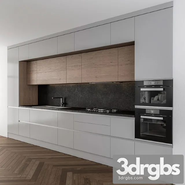 Kitchen modern gray and wood 3D Model Free