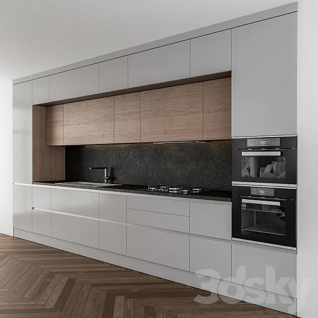 Kitchen modern Gray and Wood 3D Model