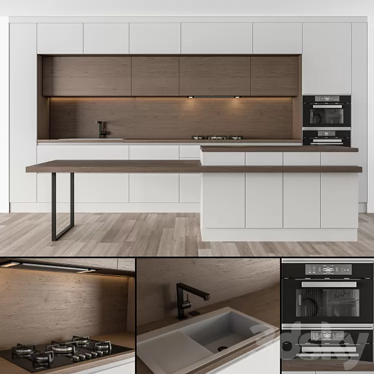 Kitchen Modern - White and Wood 32 3D Model